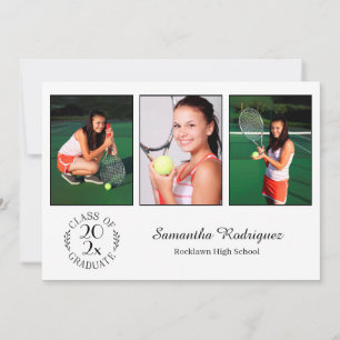 Invitation Personnalisé 3 Photo Chic Emblem White Graduation 