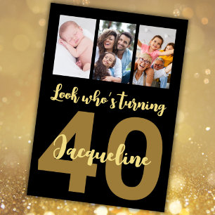 Invitation Personnalisé 40e anniversaire Gold Modern Photo Co
