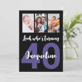 Invitation Personnalisé 40e anniversaire noir Script photo Co (Debout devant)