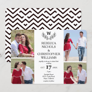 Invitation Personnalisé 4 Photo Laurel Mariage Monogrammé