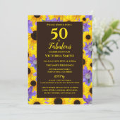 Invitation Personnalisé 50 & Fabuleux Floral Jaune & Violet  (Debout devant)