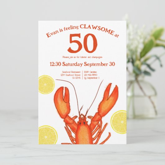Invitation Personnalisé 50e anniversaire Aquarelle Homard Fru (Debout devant)