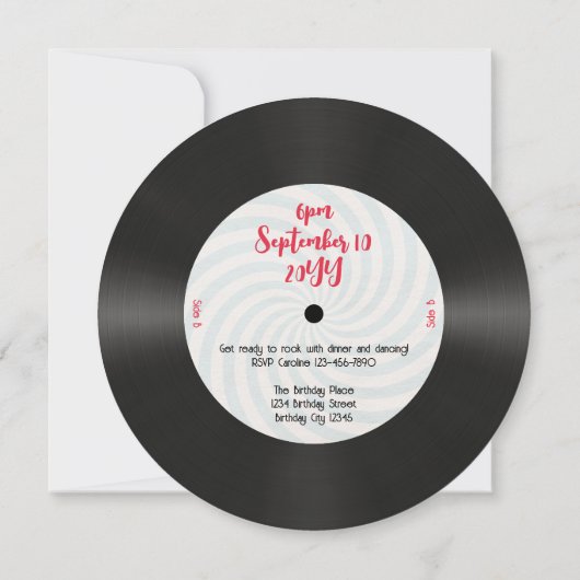 Invitation Personnalisé 60e anniversaire Retro Music Record R (Dos)