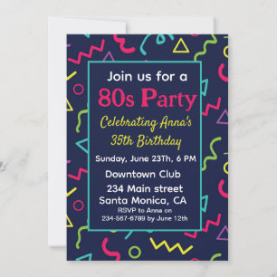 Invitation Personnalisé 80s 90s Retro Neon fête d'anniversair