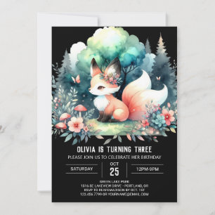Invitation Personnalisé Adorable Fox Anniversaire numérique