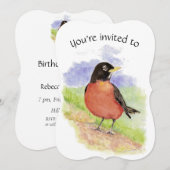 Invitation Personnalisé Anniversaire Fête Robin Oiseau Art (Devant / Derrière)