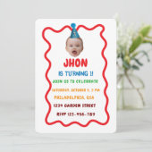 Invitation Personnalisé Anniversaire Visage Casquette, Bébé 1 (Debout devant)