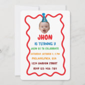 Invitation Personnalisé Anniversaire Visage Casquette, Bébé 1 (Devant)