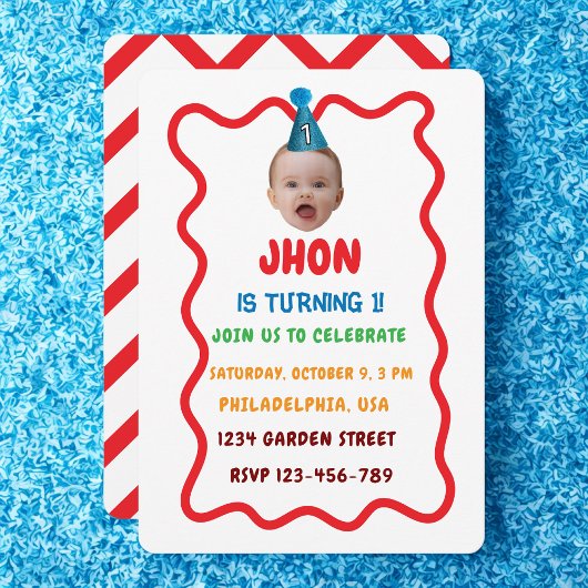 Invitation Personnalisé Anniversaire Visage Casquette, Bébé 1