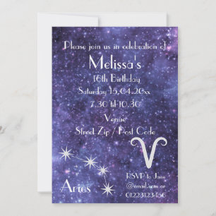 Invitation Personnalisé Aries Zodiac Galaxy Party