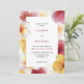 Invitation Personnalisé Blanc Jaune Rouge Fleur Coeurs Mariag (Debout devant)