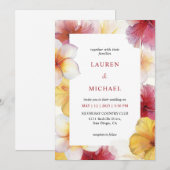 Invitation Personnalisé Blanc Jaune Rouge Fleur Coeurs Mariag (Devant / Derrière)