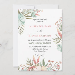Invitation Personnalisé Blanc Vert rose Pastel Boho Mariage