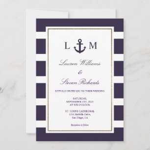 Invitation Personnalisé bleu marine Ancre blanche  marine Mar