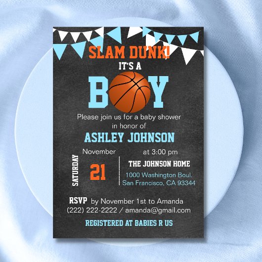 Invitation Personnalisé Blue Boy Basketball Bébé Douche Invit