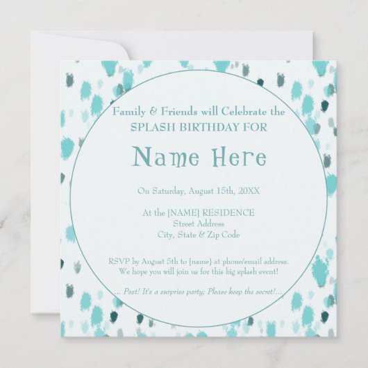 Invitation Personnalisé Blue & Grey Fun Big Splash Anniversai (Devant)