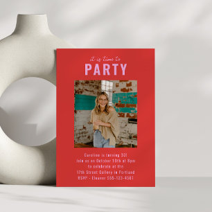 Invitation Personnalisé Bright Red Pink Photo 30th Birthday P