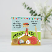 Invitation Personnalisé Brown Cheveux filles softball Anniver (Debout devant)