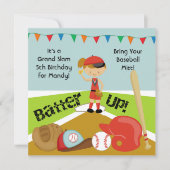 Invitation Personnalisé Brown Cheveux filles softball Anniver (Devant)