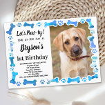 Invitation Personnalisé Chien Anniversaire Bleu Empreinte de<br><div class="desc">Puppy Pawty ! Organisez votre anniversaire de chiot ou de chien avec cette jolie carte d'invitation aux empreintes de pattes et aux os d'aquarelle bleue. Ajoutez la photo préférée de votre chiot et personnalisez avec le nom, l'âge, l'anniversaire et toutes les infos de fête d'anniversaire du chiot! DROIT D'AUTEUR ©...</div>