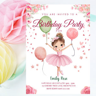 Invitation Personnalisé Cute rose floral Ballerina Anniversai