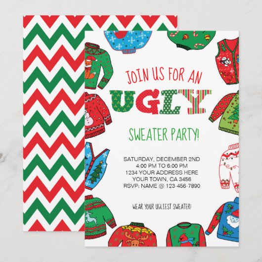 Invitation personnalisé de la fête du pull moche (Devant / Derrière)