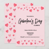 Invitation Personnalisé Galentine's Day Amis aquarelle coeurs (Devant / Derrière)