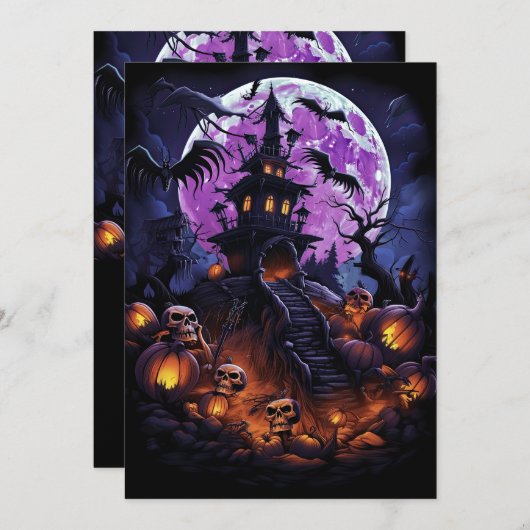 Invitation Personnalisé Halloween Party Skeleton Haunted Hous (Devant / Derrière)