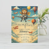 Invitation Personnalisé mignon avion premier enfant anniversa (Debout devant)