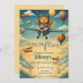 Invitation Personnalisé mignon avion premier enfant anniversa (Devant / Derrière)