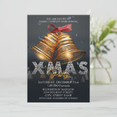 Invitation Personnalisé Moderne Joyeux Noël cloches Black Gol (Debout devant)