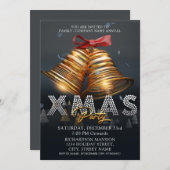 Invitation Personnalisé Moderne Joyeux Noël cloches Black Gol (Devant / Derrière)