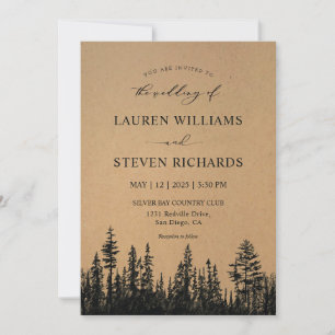 Invitation Personnalisé noir Tan Khaki Pine Tree Woods Mariag