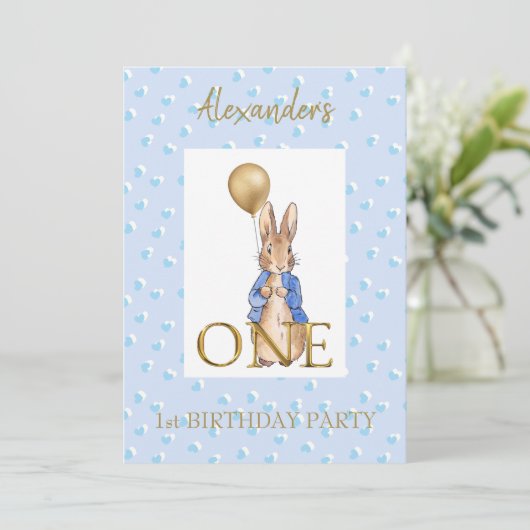 Invitation Personnalisé Pierre le lapin Premier anniversaire (Debout devant)