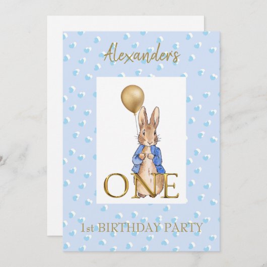 Invitation Personnalisé Pierre le lapin Premier anniversaire (Devant / Derrière)