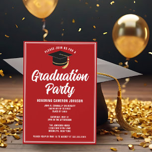 Invitation Personnalisé Rouge Blanc moderne 2025 Graduation P