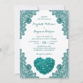 Invitation Personnalisé Rustic Turquoise dentelle Hydrangea M (Devant)