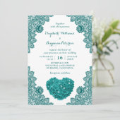 Invitation Personnalisé Rustic Turquoise dentelle Hydrangea M (Debout devant)