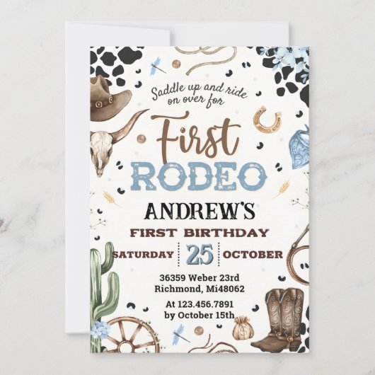 Invitation Personnalisé Rustique Cowboy 1er anniversaire Rodé (Devant)