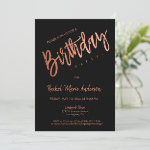 Invitation Personnalisé Simple Rose noir Gold Foil fête d'ann