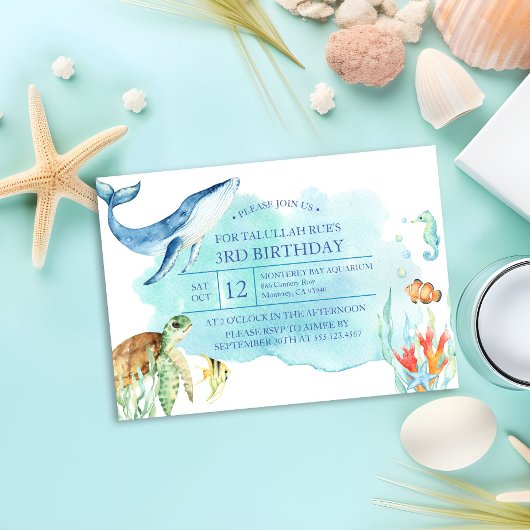 Invitation Personnalisé sous la mer Anniversaire - Tortue de
