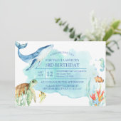 Invitation Personnalisé sous la mer Anniversaire - Tortue de (Debout devant)