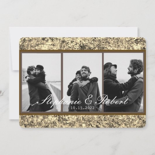 Invitation Personnalisé Trois Photos Parties scintillant or M (Devant)