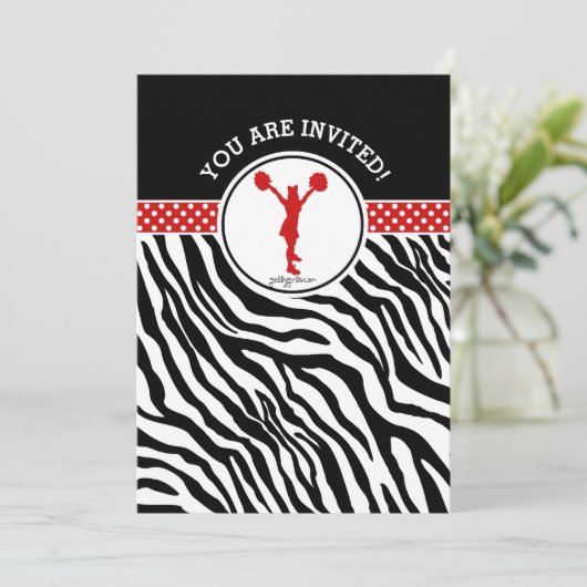 Invitation Personnalisé Zebra Imprimer Cheval ou Pom en rouge (Debout devant)