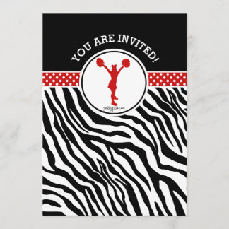 Invitation Personnalisé Zebra Imprimer Cheval ou Pom en rouge