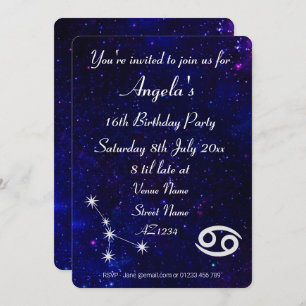 Invitation Personnalisé Zodiac Cancer Galaxy Party