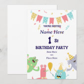 Invitation personnalisée 1er anniversaire - Garçon (Devant / Derrière)