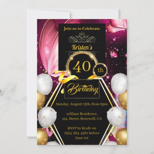 Invitation personnalisée 40e anniversaire (Devant)