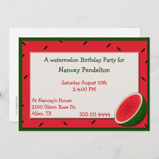 Invitation personnalisée à la pastèque (Devant / Derrière)