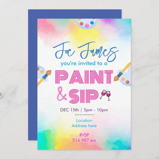 Invitation personnalisée à peindre et sip (Devant / Derrière)